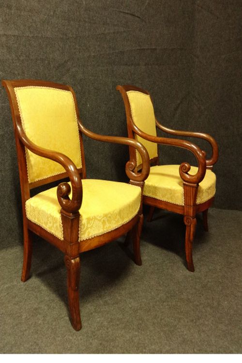 Good Pair French Empire Mahogany Armchairs