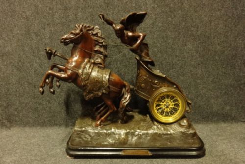 Large and Imposing Spelter Clock 'Course Romaine'