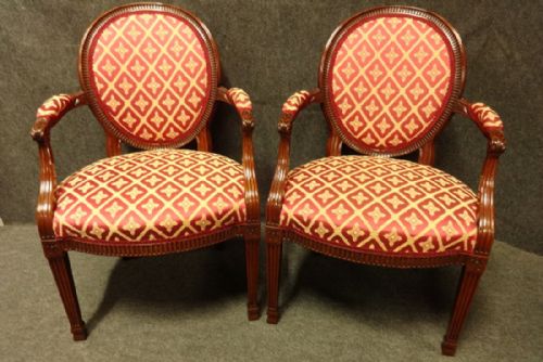Very Good Pair Mahogany Parlour Elbow Chairs