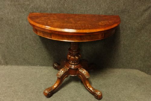 Victorian Burr Walnut Inlaid Card Table