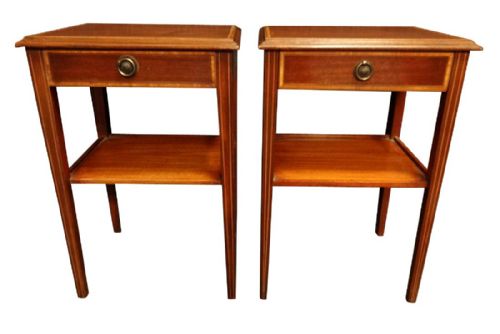 Good Pair Inlaid Mahogany Bedside Tables