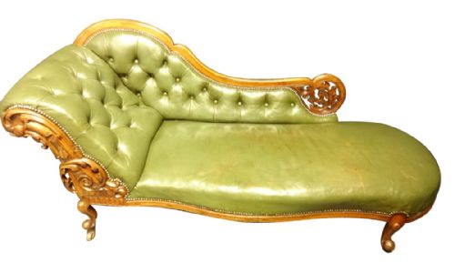 Fabulous Leather Covered Walnut Chaise Lounge