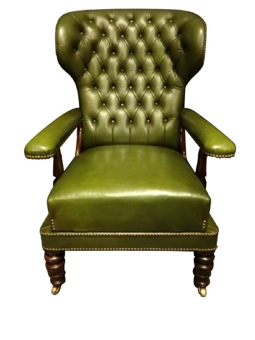 Rare  Leather Reclining Gentlemans Library Armchair