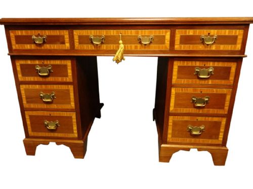 Mahogany Inlaid Pedestal Desk