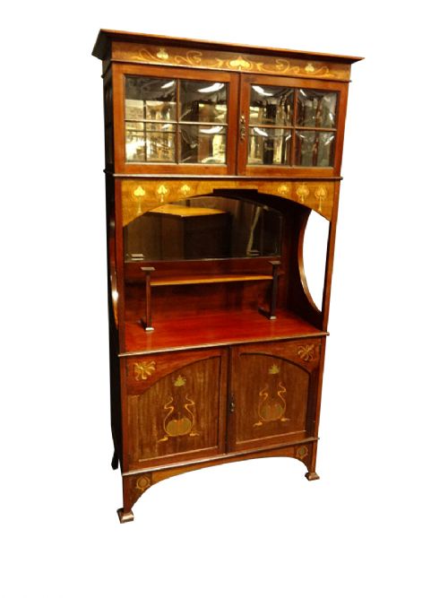 Inlaid Art Noveau Display Cabinet on Cupboard