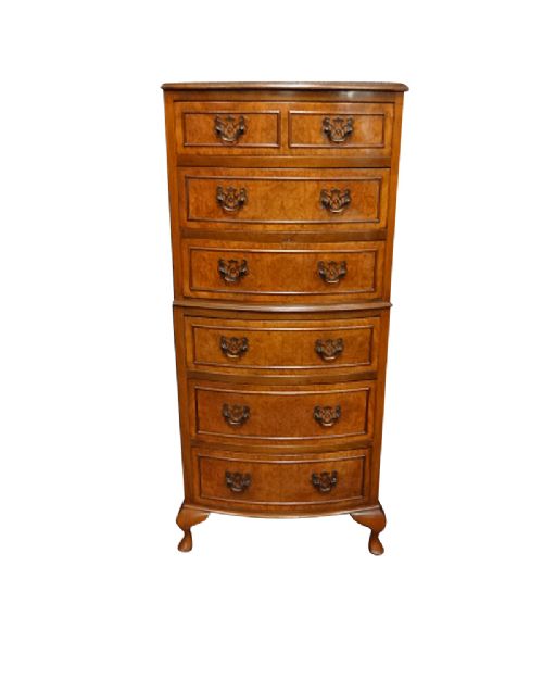 Burr Walnut Chest on Chest of Drawers