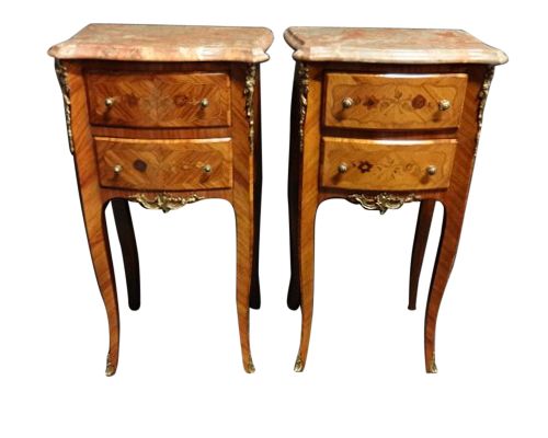 Pair Marquetry Bedside Chests or Lamp Tables