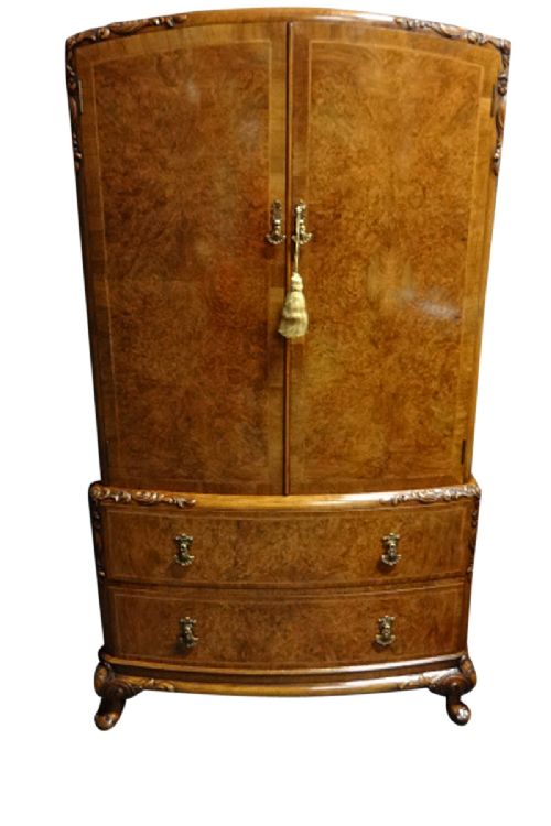 Top Quality Burr Walnut Linen Press of Small Proportions