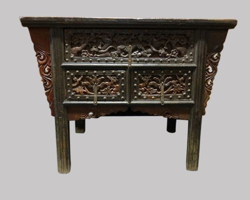 Chinese Carved Elm Chest of 3 Drawers