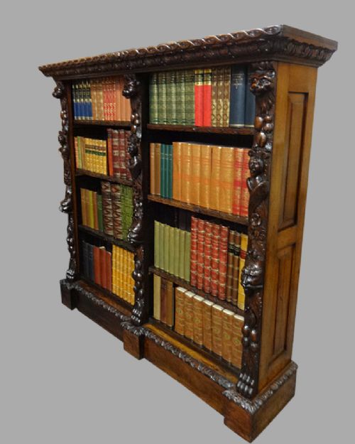 Large Victorian Carved Oak Open Bookcase