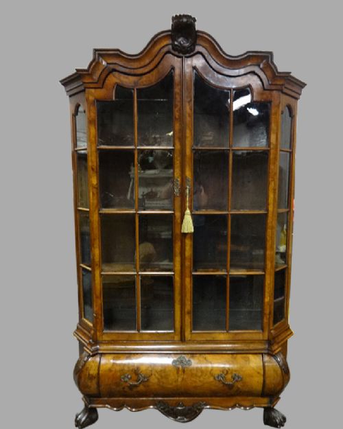Outstanding Victorian Burr Walnut Display Bookcase