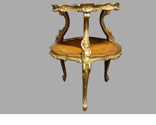 Walnut Marquetry and Gilt  Etagere Occasional Table