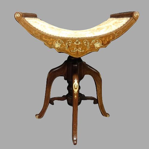 Excellent Quality Rise and Fall Inlaid Mahogany Piano Stool