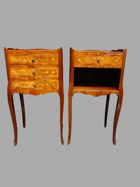 Top Quality Pair French Marquetry Bedside Cabinets