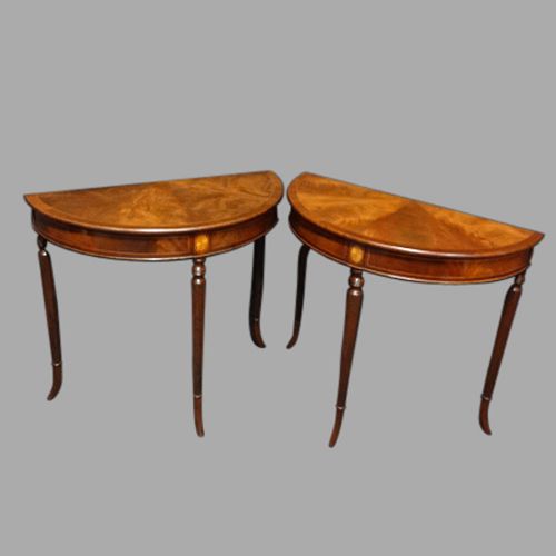 Pair Inlaid Mahogany Console Tables