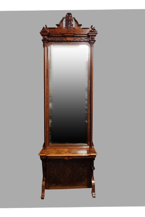 Magnificent Burr Walnut Console Table with Matching Mirror