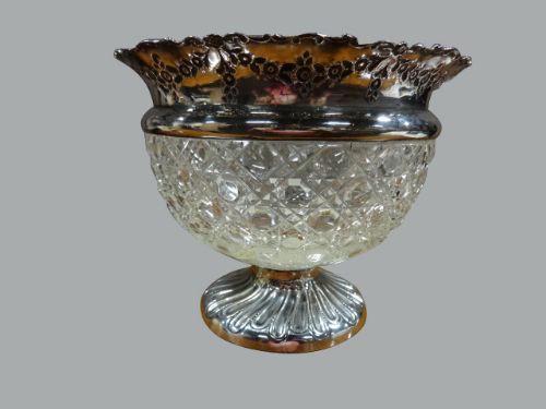 Beautiful Hobnail Cut Glass and Silver Bowl, Chester 1901