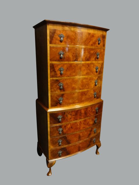 A Very Good Burr Walnut Chest on Chest of Drawers