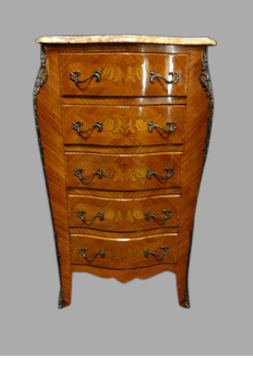 Serpentine French Kingwood Five Drawer Chest of Drawers