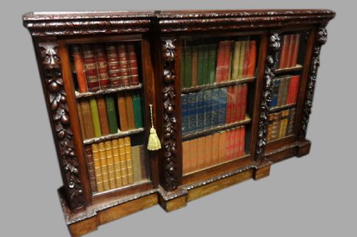 Superb Walnut and Oak Breakfront Library Bookcase
