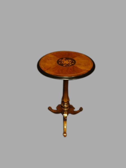 Walnut and Ebony Inlaid Occasional Pedestal Table