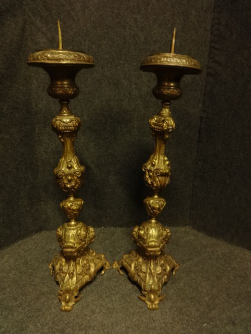 A Good Pair of Brass Prickett  Church Candlesticks
