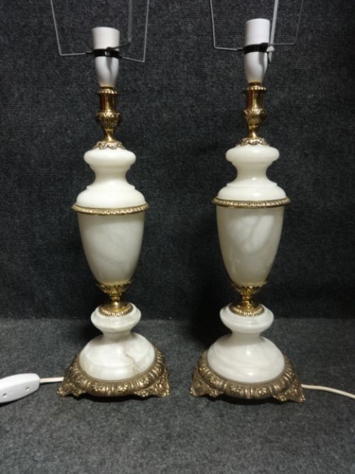 A Superb Pair of White Alabaster and Brass Mounted Table Lamps