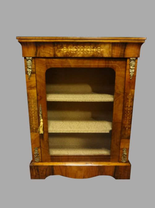Victorian Inlaid Walnut Pier Cabinet Bookcase