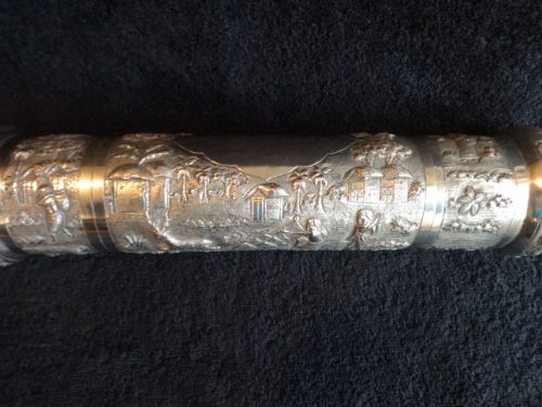 Exquisite C19th Indian Silver Scroll Holder