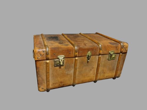 Wooden Banded Leather Trunk