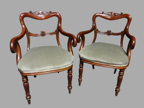 Excellent Pair Mahogany Balloon Backed Carved Chairs
