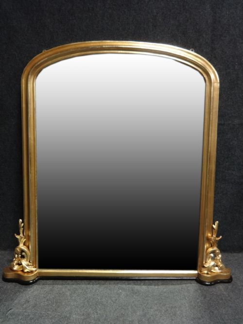 Victorian English Arched Top Overmantle Mirror