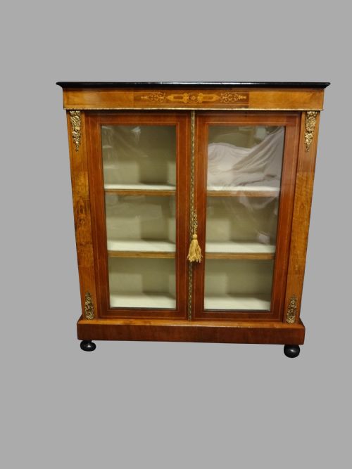 Victorian Walnut Inlaid Pier Cabinet Bookcase