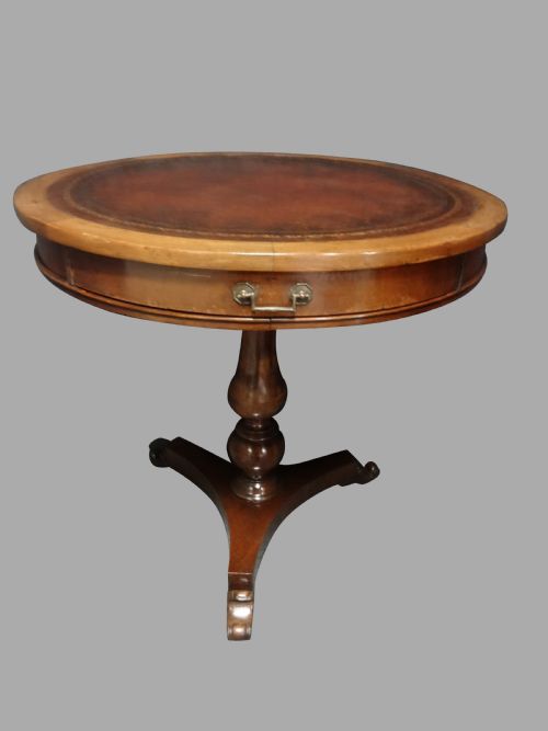 Good Leather Topped Drum Table