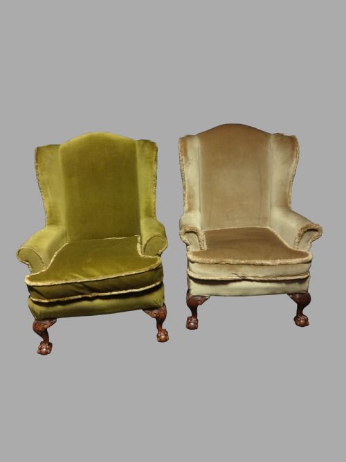 Good Pair Mahogany Framed Wing Armchairs