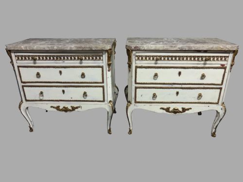 Outstanding Pair French Painted Commode Chest of Drawers