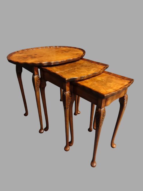 Good Quality Burr Walnut Nest of Three Tables
