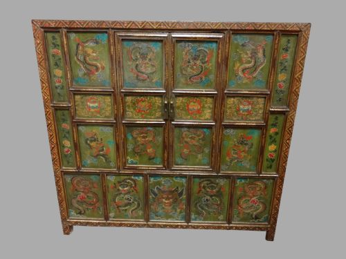 Superb Large Asian Oriental Tibetan Hand Painted Cabinet