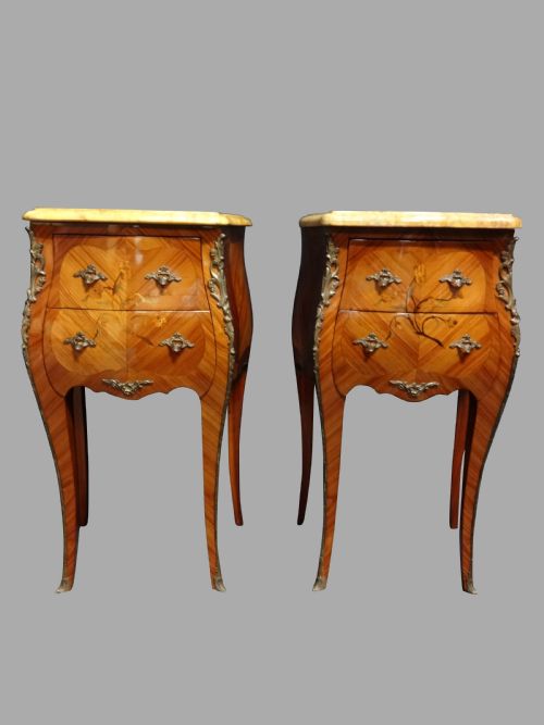 Excellent Quality Pair Marquetry Bedside  Chests of Drawers