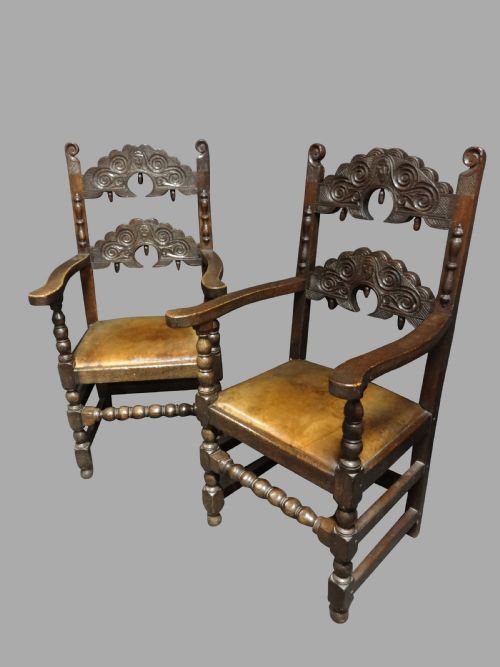 Pair Oak Carver Hall Chairs