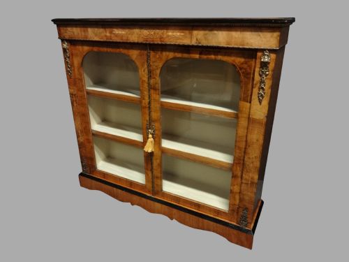 A Good Victorian Inlaid Walnut Two Door Pier Bookcase