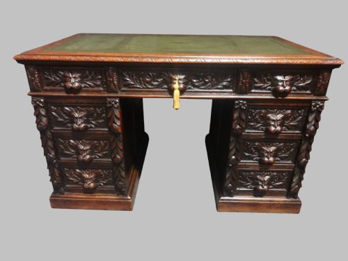 Superb Solid Oak Green Man Pedestal Desk