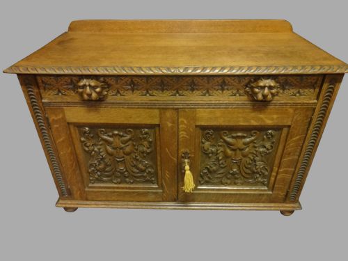 Quality Carved Oak Low Cabinet