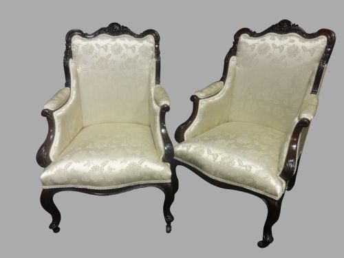 Outstanding Pair Mahogany Easy Chairs