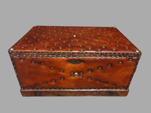 Good Leather Covered and Brass Studded  Box