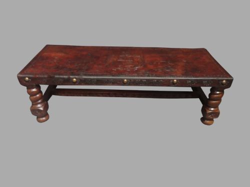 Carved Leather Topped Coffee Table