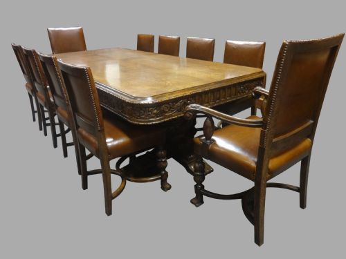 Magnificent Oak Dining Table and Ten Matching Dining Chairs