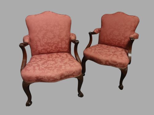 Lovely Pair Mahogany Elbow Chairs
