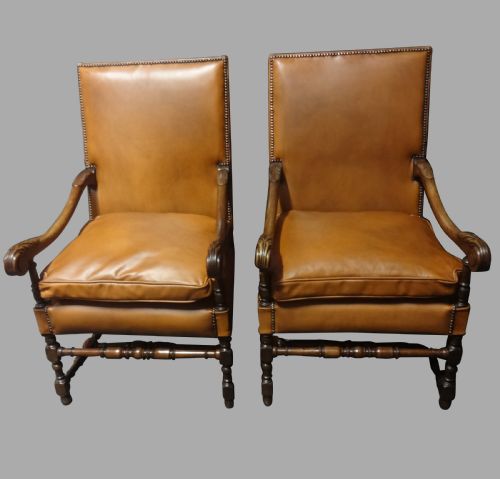 Excellent Pair French Leather Library Chairs View VI
