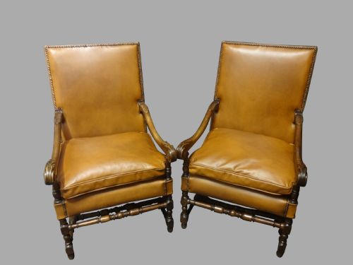Excellent Pair French Leather Library Chairs View VII